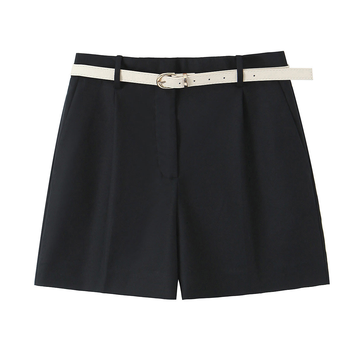 Women Clothing Summer Office Casual With Belt Pleated Wide Leg Shorts