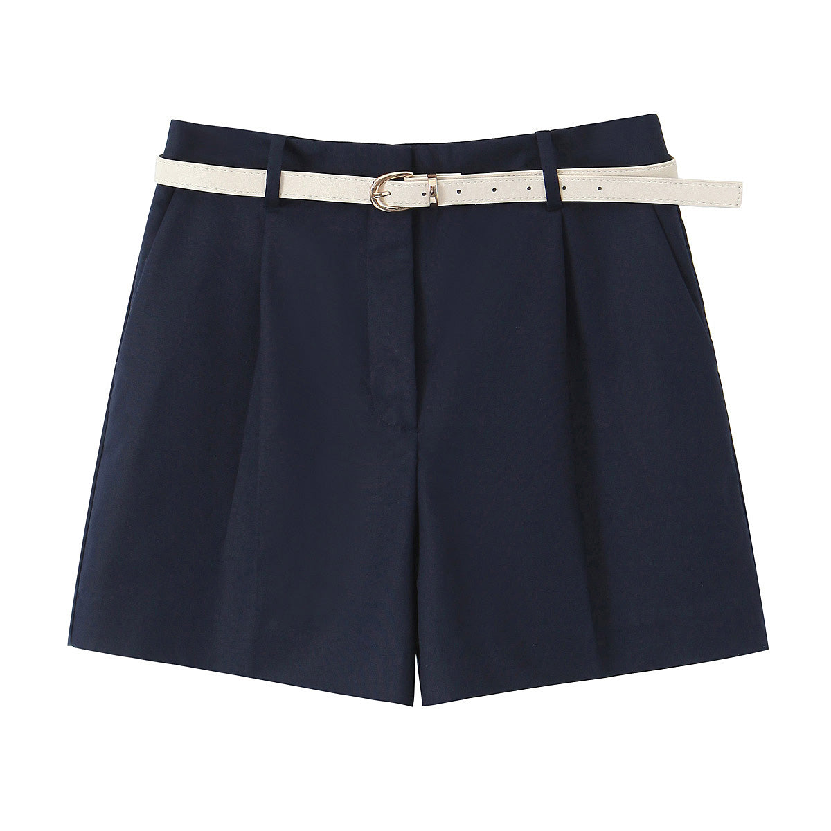 Women Clothing Summer Office Casual With Belt Pleated Wide Leg Shorts