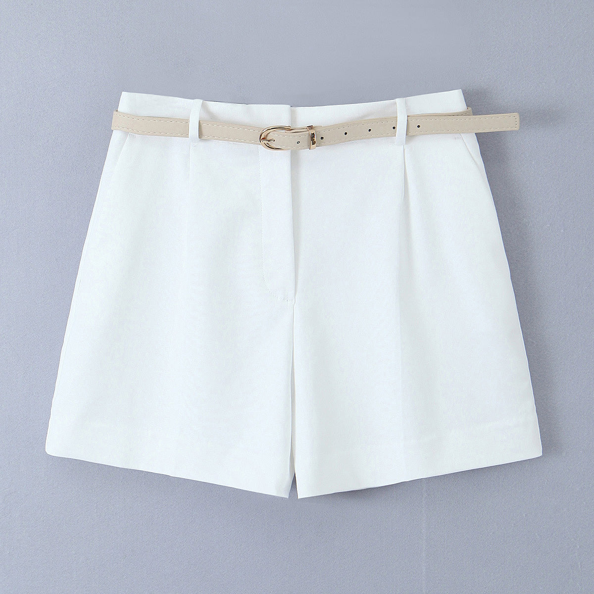 Women Clothing Summer Office Casual With Belt Pleated Wide Leg Shorts