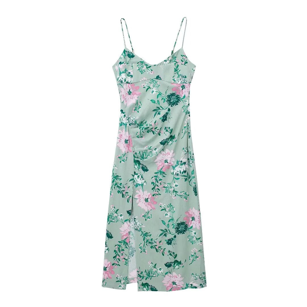 Ropa de mujer Vestido midi floral de mezcla de lino de verano