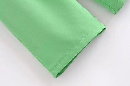 Pantalones de trabajo de pierna ancha con pliegues y cintura alta de color verde de verano para mujer