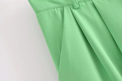 Pantalones de trabajo de pierna ancha con pliegues y cintura alta de color verde de verano para mujer