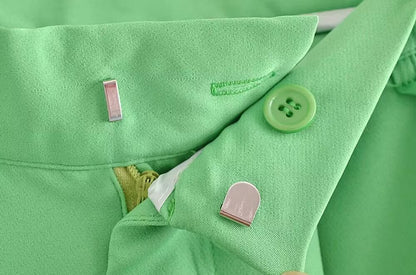 Pantalones de trabajo de pierna ancha con pliegues y cintura alta de color verde de verano para mujer