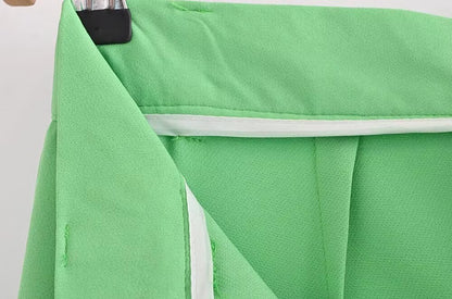 Pantalones de trabajo de pierna ancha con pliegues y cintura alta de color verde de verano para mujer