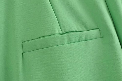 Pantalones de trabajo de pierna ancha con pliegues y cintura alta de color verde de verano para mujer