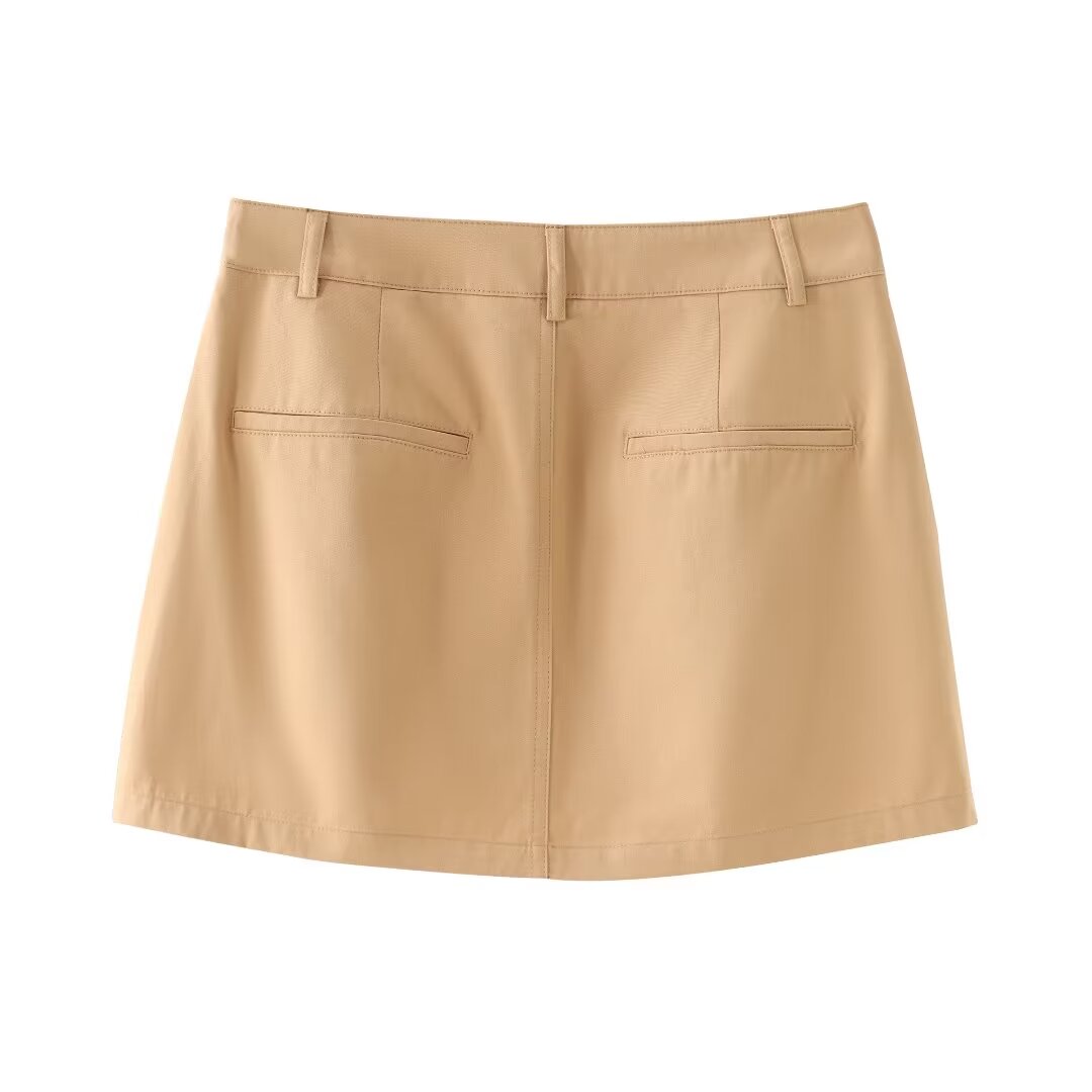 Women Pocket High Waist Pleated Mini Skirt