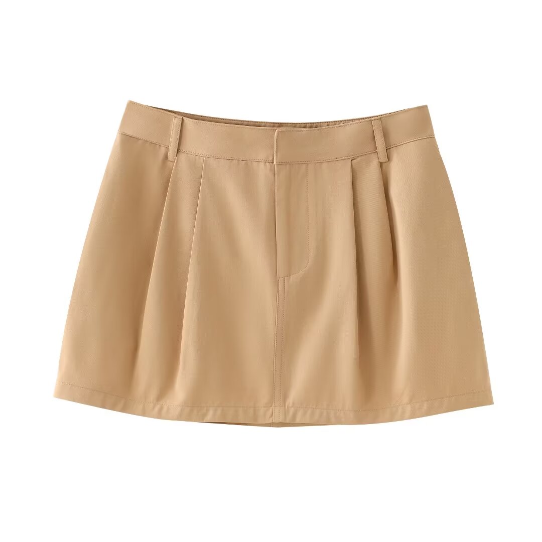 Women Pocket High Waist Pleated Mini Skirt