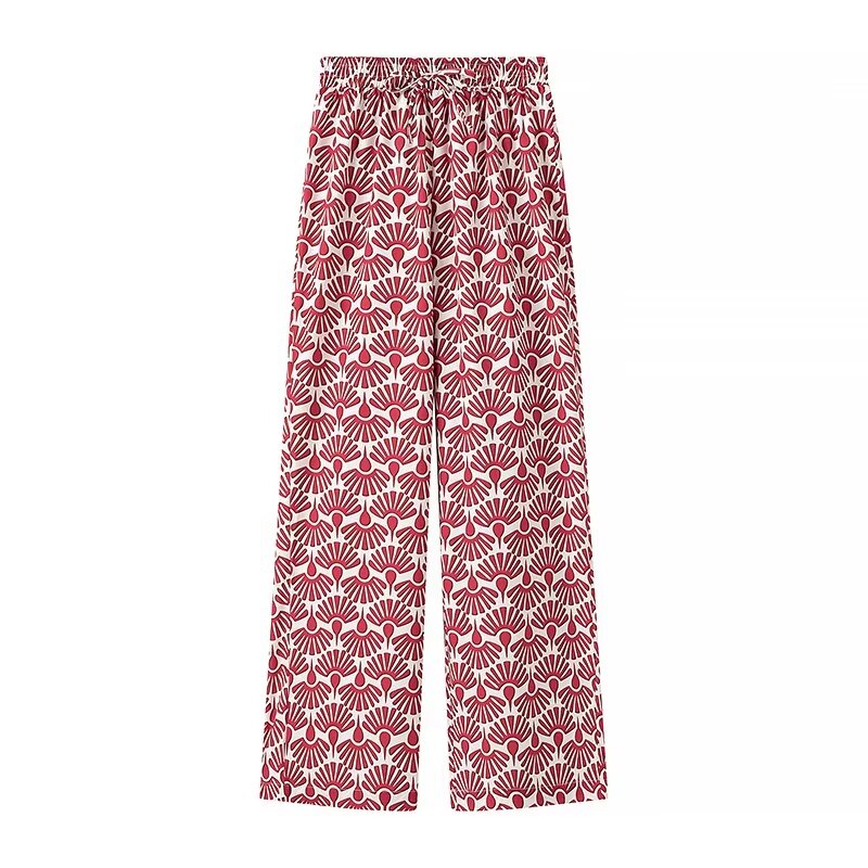 Pantalones de dos piezas con cuello y lazo floral para mujer de verano