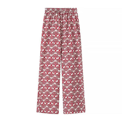 Pantalones de dos piezas con cuello y lazo floral para mujer de verano