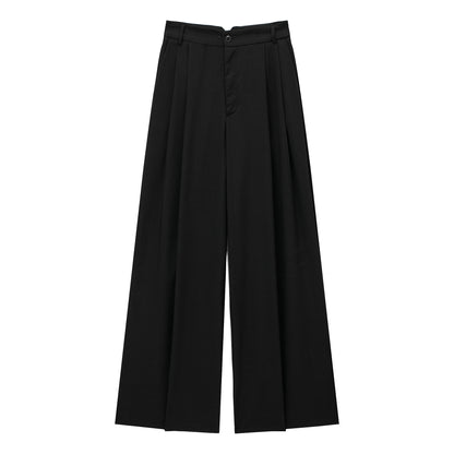 Pantalon de travail plissé taille haute chic coréen à jambes larges et drapées pour le printemps et le bureau