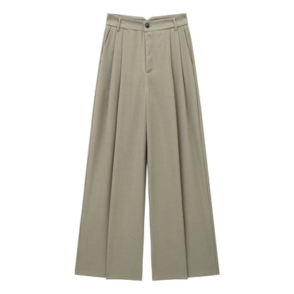 Pantalon de travail plissé taille haute chic coréen à jambes larges et drapées pour le printemps et le bureau