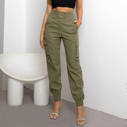 Women Clothing Casual Flip Pocket Side Pants