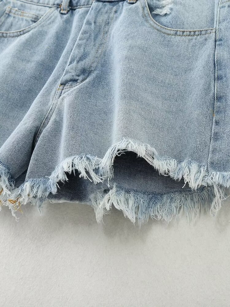 Women Clothing French Brushed Burr Denim Shorts