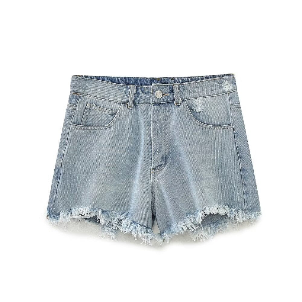 Women Clothing French Brushed Burr Denim Shorts