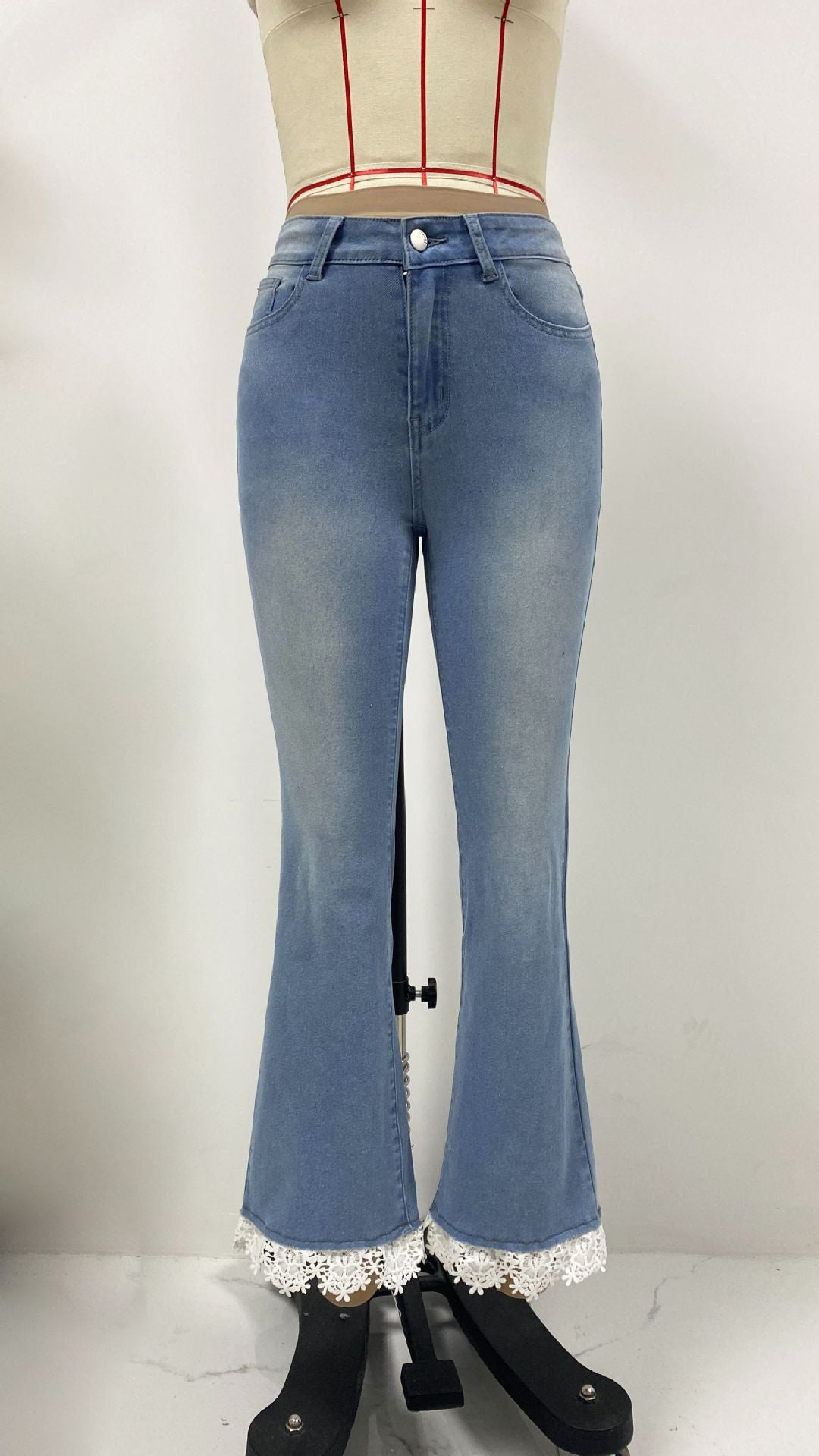 Pantalones vaqueros ajustados de cintura alta para mujer, pantalones pequeños y frescos, pantalones de encaje