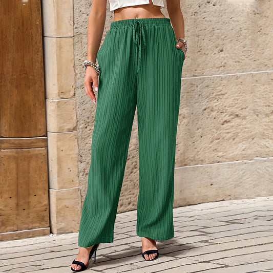 Pantalones casuales rectos plisados ​​de color sólido de verano para mujer