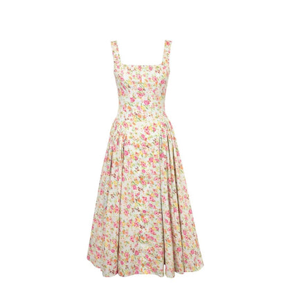 Robe d'été à fleurs pour femmes, vêtements d'été Vintage français, taille ajustée, écharpe