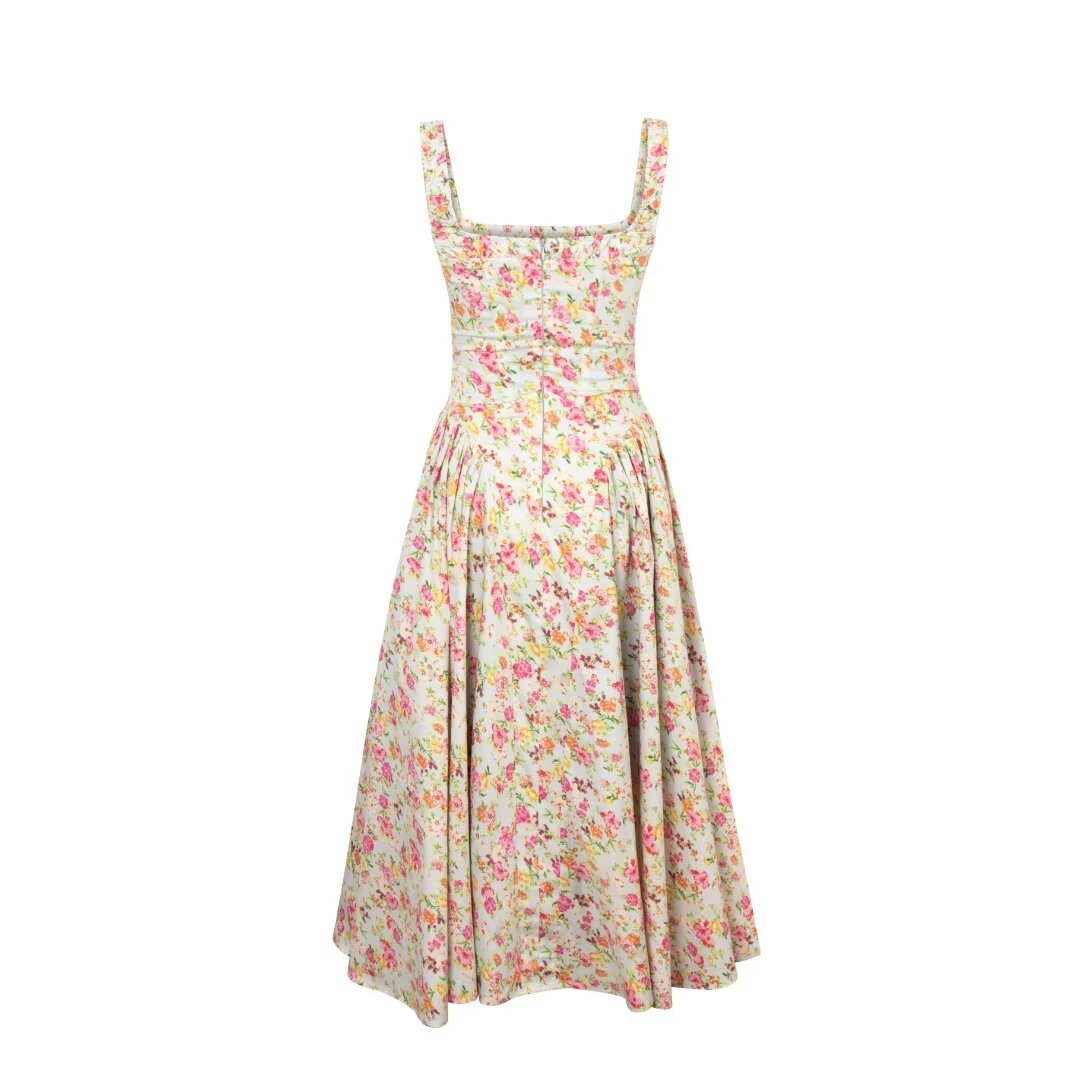 Robe d'été à fleurs pour femmes, vêtements d'été Vintage français, taille ajustée, écharpe