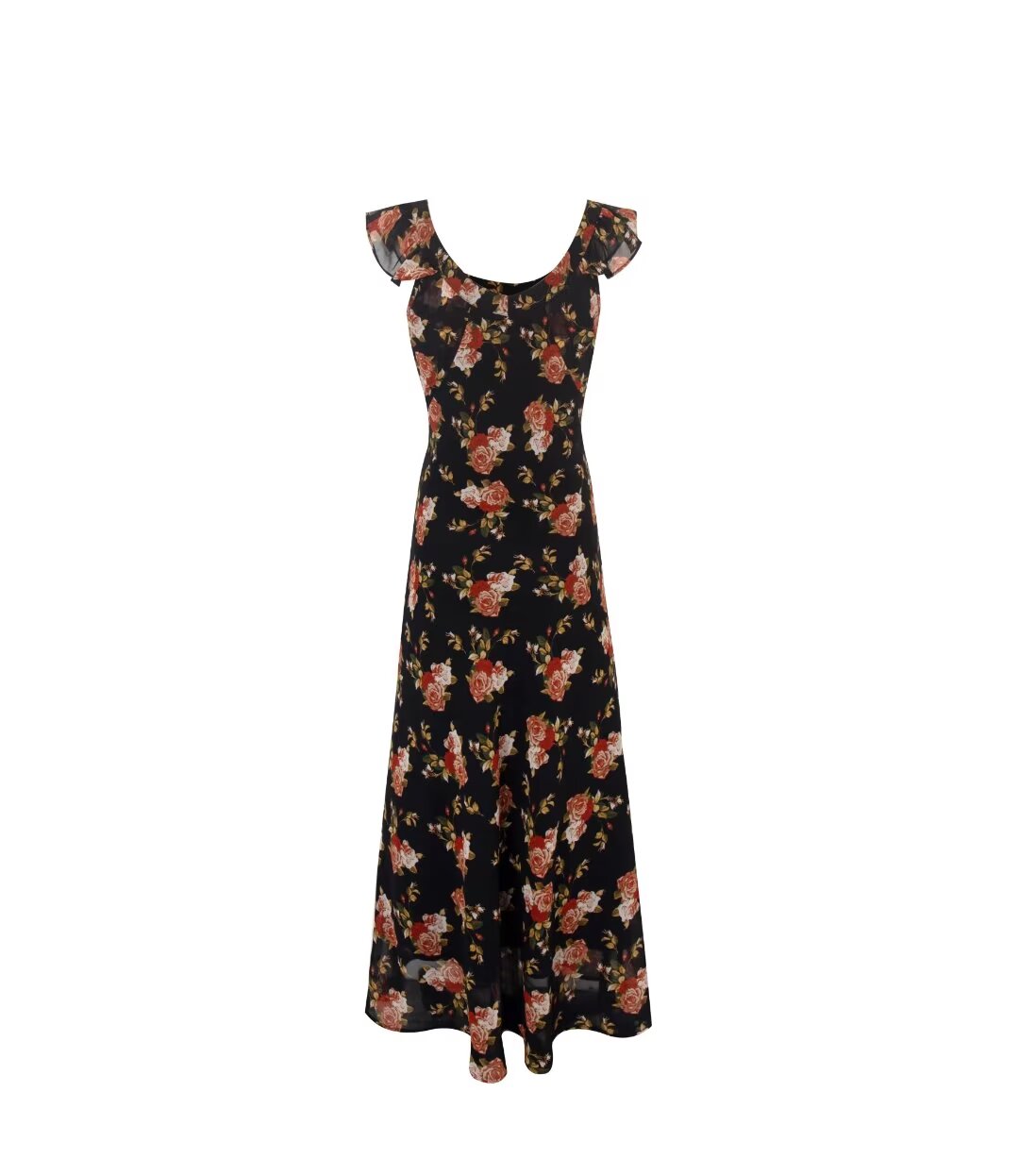 Black Flying Sleeve Slim Fit Floral Women Summer Vacation Dress