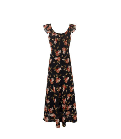 Black Flying Sleeve Slim Fit Floral Women Summer Vacation Dress