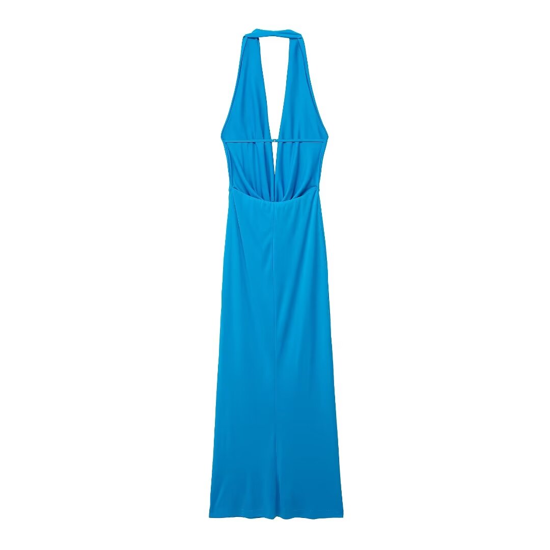 Ropa de verano para mujer, vestido elegante con cuello colgante plisado ligeramente maduro