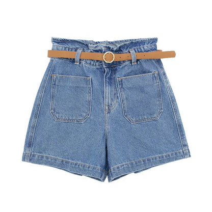 Women Clothing Summer Street With Belt Baggy Denim Shorts