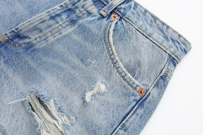 Women Clothing French Perforated Hole Decoration High Waist Casual Denim Shorts