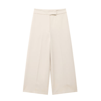 Pantalones de pierna ancha de cintura alta para mujer, pantalón temperamental a la moda, combina con todo, ancho recortado, sin puños, verano