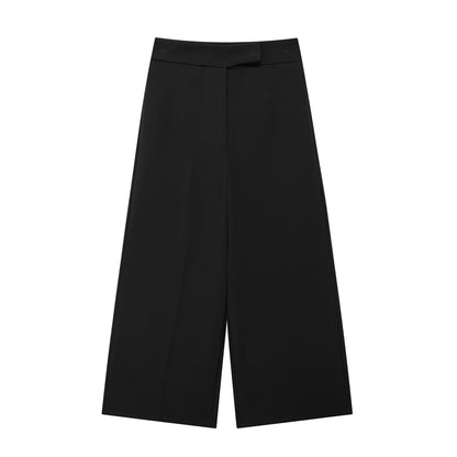 Pantalones de pierna ancha de cintura alta para mujer, pantalón temperamental a la moda, combina con todo, ancho recortado, sin puños, verano