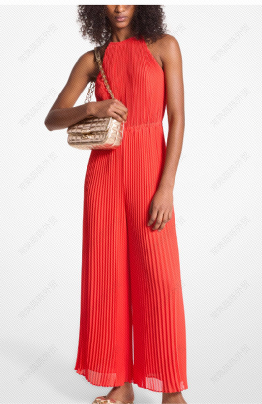 Women Pleated Chain Decoration Jumpsuit