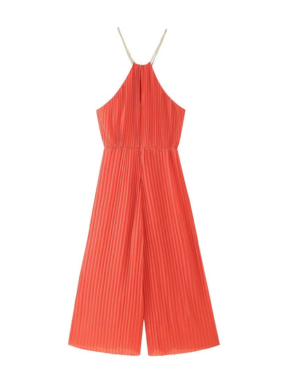 Women Pleated Chain Decoration Jumpsuit