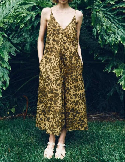 Women Leopard Print Camisole Maxi Dress