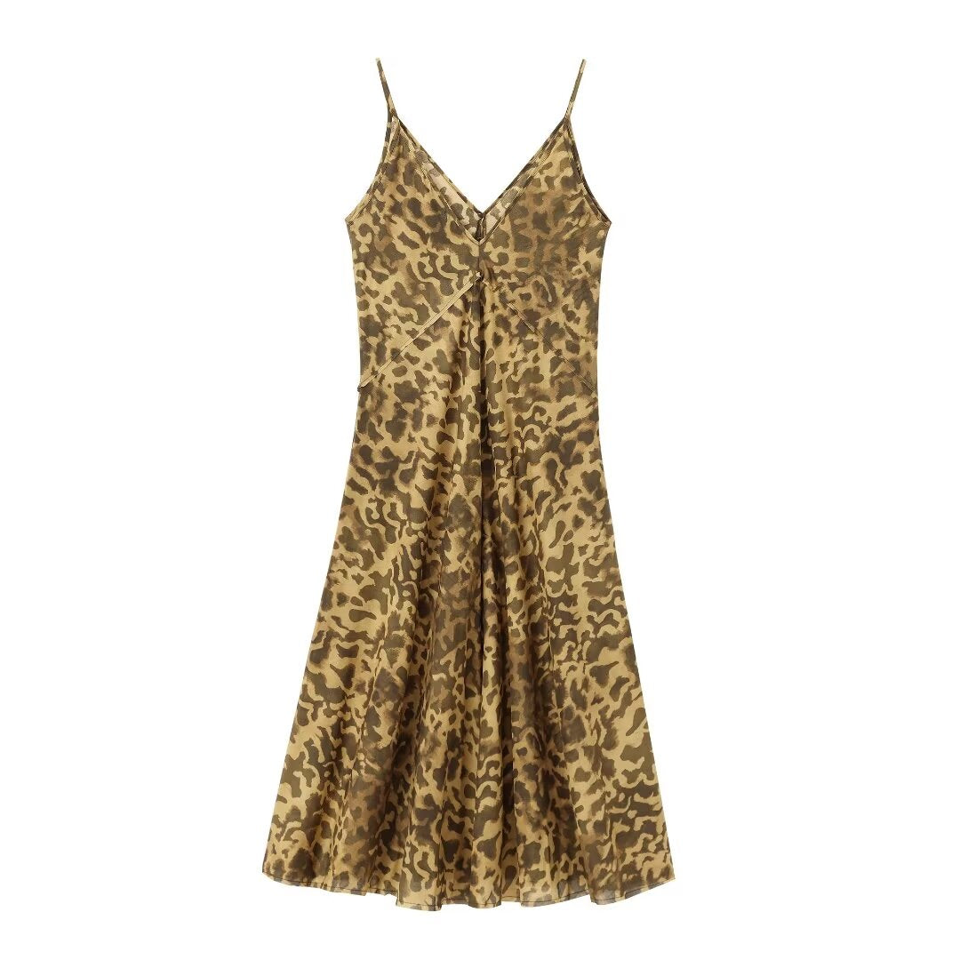 Women Leopard Print Camisole Maxi Dress