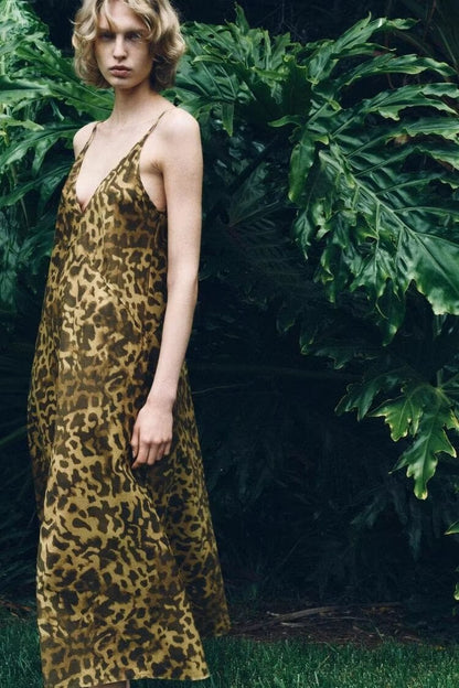 Women Leopard Print Camisole Maxi Dress