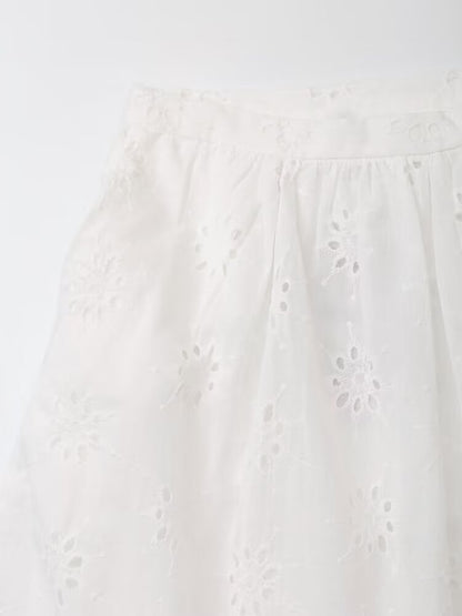 Women Clothing Hollowed out Embroidered High Waist Casual Skirt