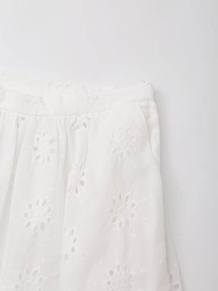 Women Clothing Hollowed out Embroidered High Waist Casual Skirt