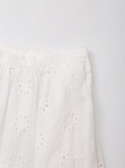 Women Clothing Hollowed out Embroidered High Waist Casual Skirt