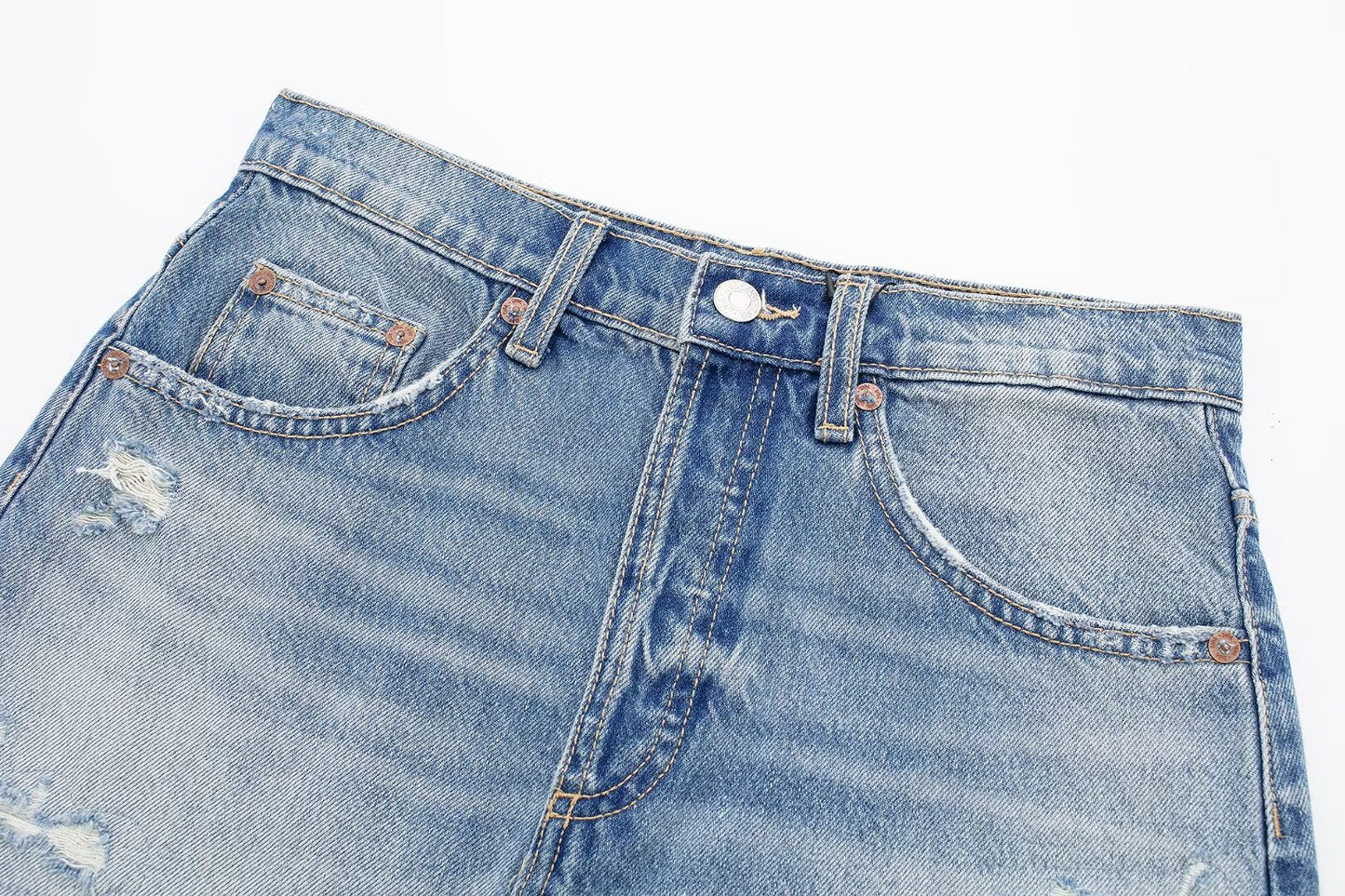 Vêtements pour femmes printemps été tout assorti déchiré lisière rugueuse décoration short en jean