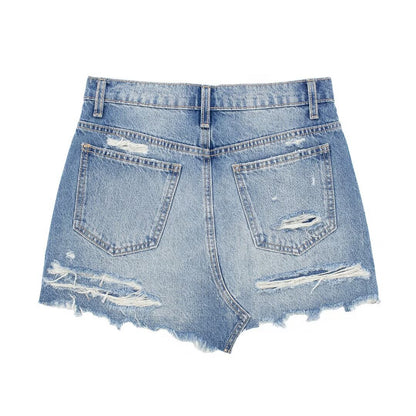 Vêtements pour femmes printemps été tout assorti déchiré lisière rugueuse décoration short en jean