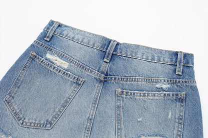 Vêtements pour femmes printemps été tout assorti déchiré lisière rugueuse décoration short en jean