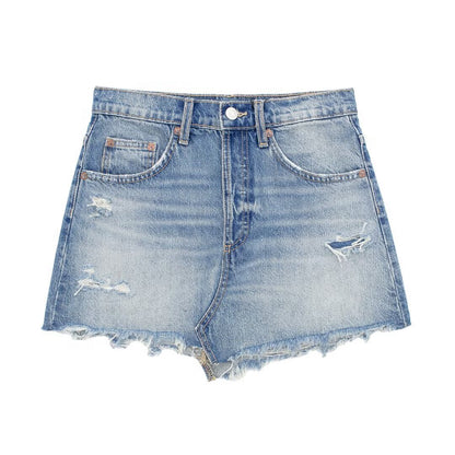 Vêtements pour femmes printemps été tout assorti déchiré lisière rugueuse décoration short en jean