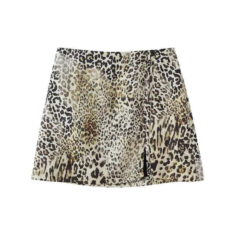 Women Animal Print Shirt Mini Skirt