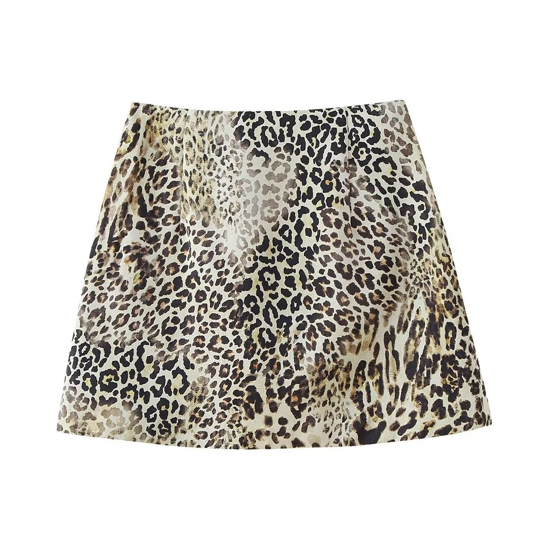 Women Animal Print Shirt Mini Skirt