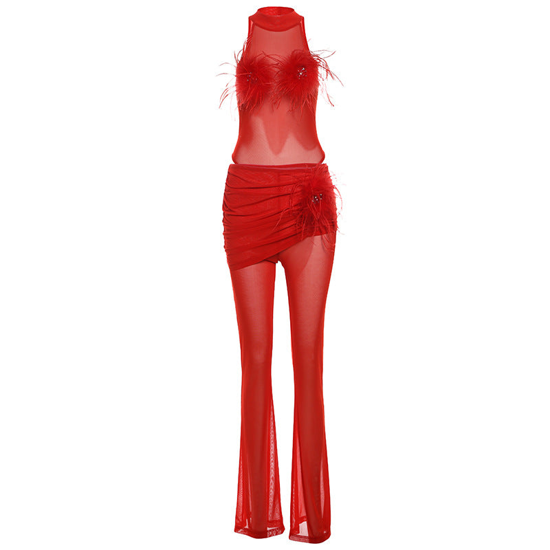 Combinaison d'été Sexy, coupe cintrée, transparente, taille haute, ensemble pantalon Bootcut