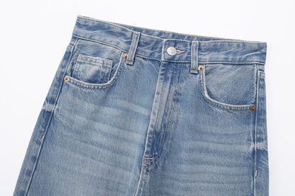 Jeans longs à jambes larges et taille moyenne pour femmes, vêtements d'automne