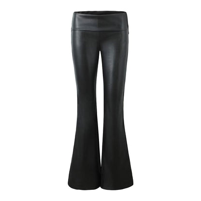 Pantalon en similicuir noir pour fille, pantalon sexy taille basse, style bootleg, rétro, slim, amincissant, décontracté