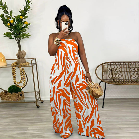 Women Clothing Printed Sleeveless Wide Leg Jumpsuit