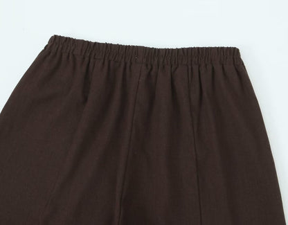 Pantalones de lino puro con cintura elástica y estilo moderno para mujer