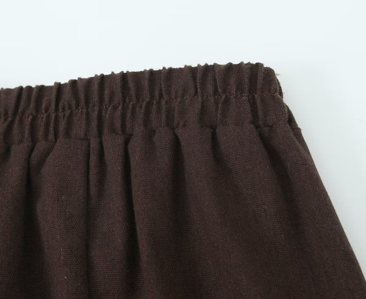 Pantalones de lino puro con cintura elástica y estilo moderno para mujer