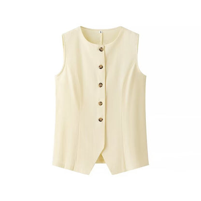 Gilet d'été sans manches à col rond et taille haute pour femme, pantalon droit, costume de bureau